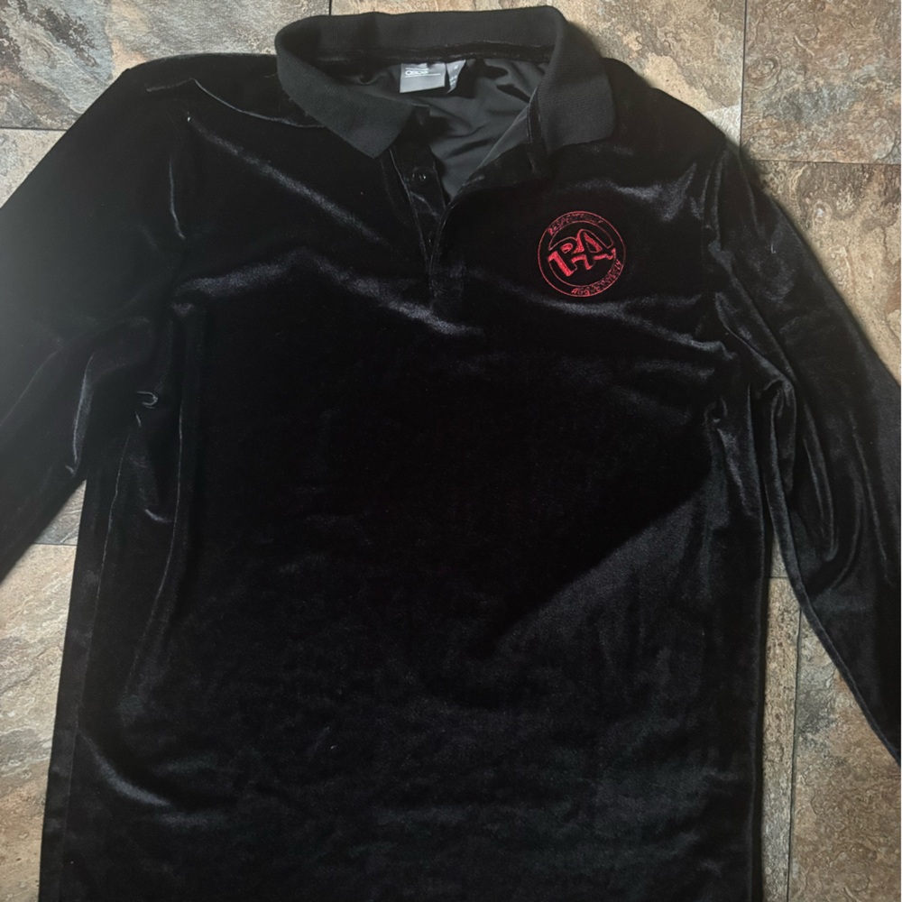 Black Velvet Long Sleeve Shirt with Red Logo Respectfully Aggressive